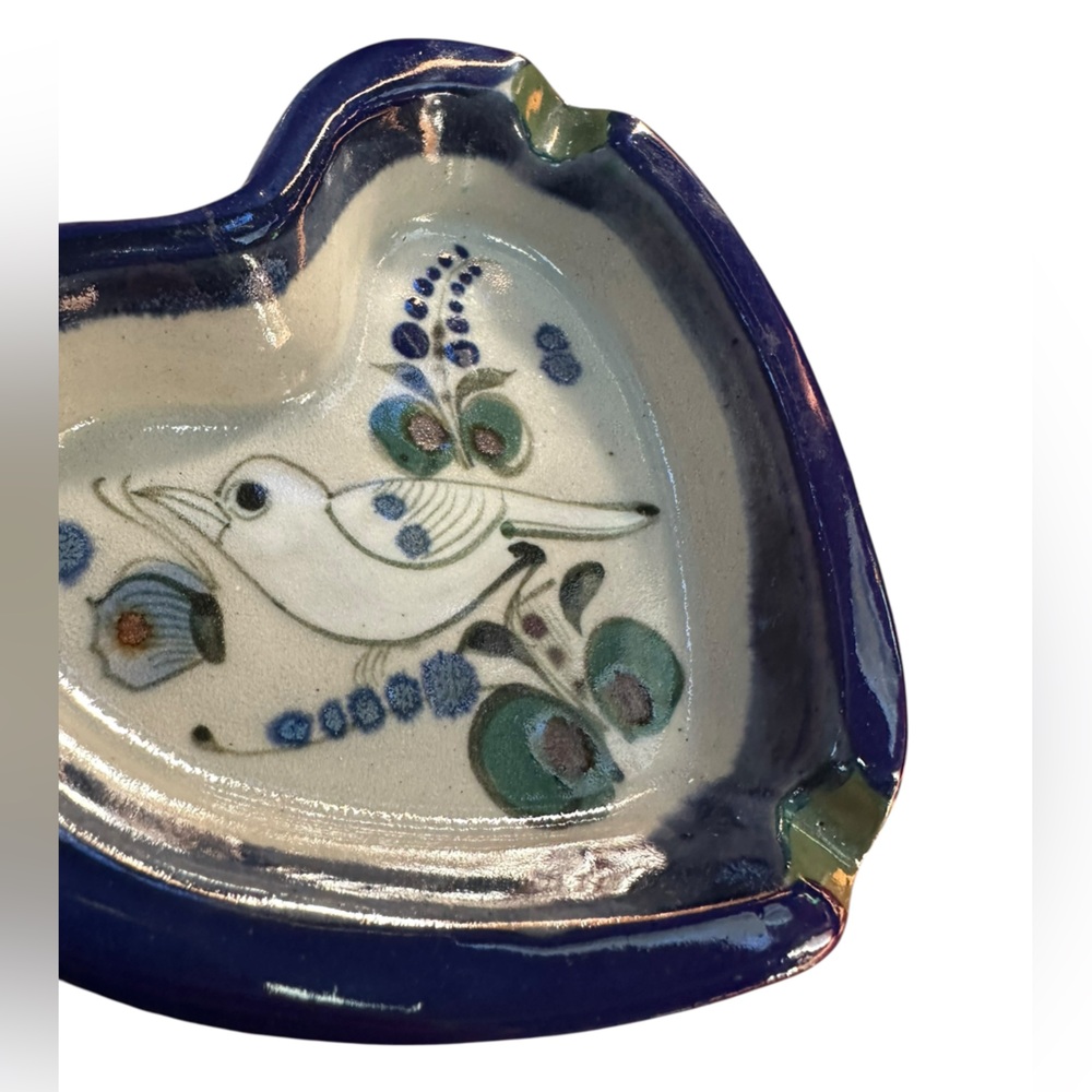 Vintage Ken Edwards Ashtray Mexican Pottery Blue Bird Tonala Signed 5.5" - Picture 6 of 7